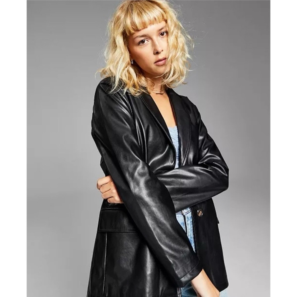 AND NOW THIS Women's Oversized Faux-Leather Blazer